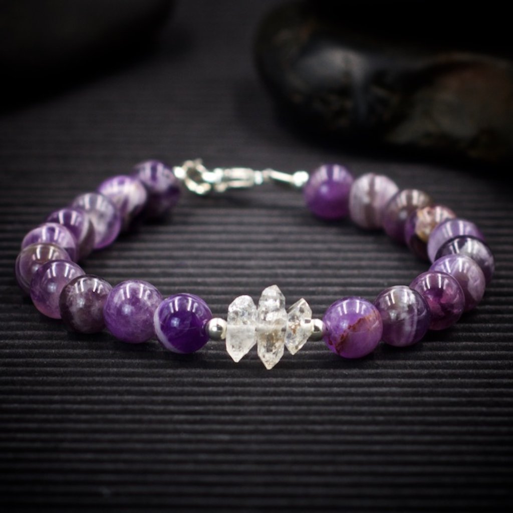 Dogtooth Amethyst And Herkimer Diamond Bracelet - Handmade To Order